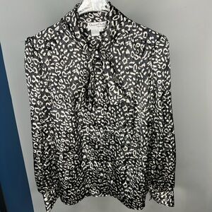 Vintage Oscar de la Renta Black and White Animal Print Blouse